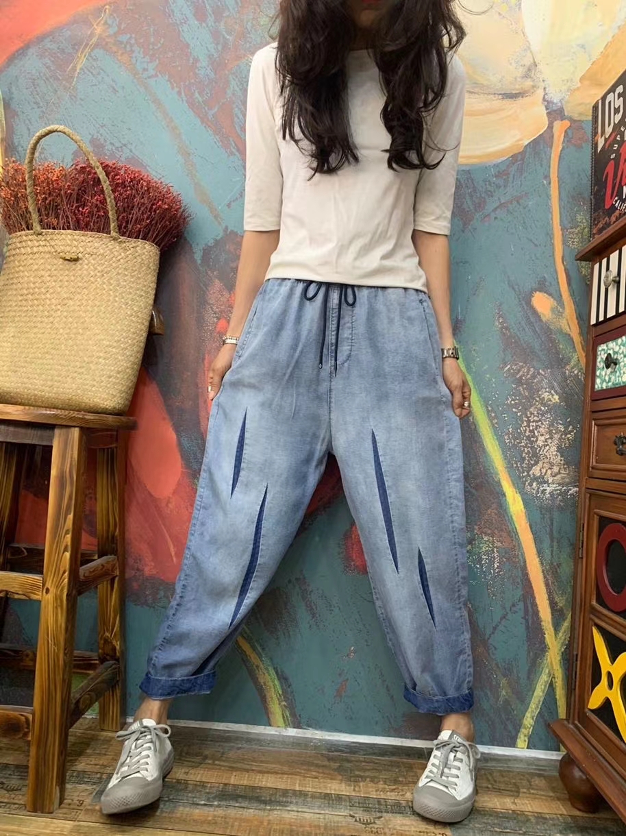 

Navy Blue Cowboy Loose Version 7 Minutes Of Pants Female Easy Summer Bk4735