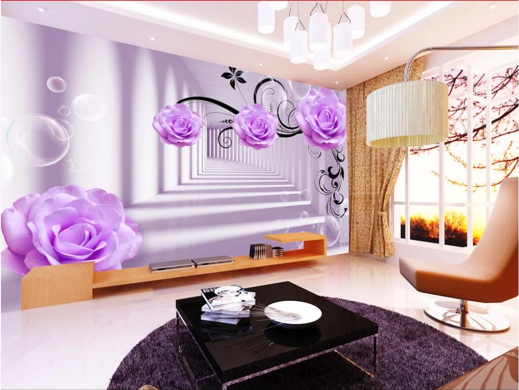 

3d room wallpaper custom photo mural Purple rose 3D space extension TV background wall home decor wall art pictures wallpaper for walls 3 d, Non-woven fabric