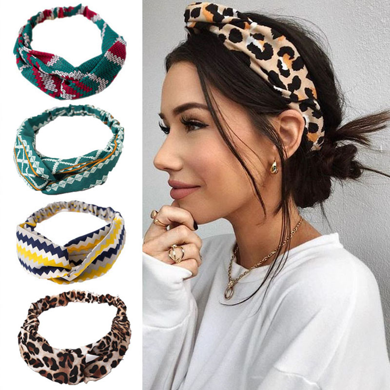 

Fashion Floral print Knot Women Headband Vintage Hairband Girls Headwear Leopard Headband Hair Accessories