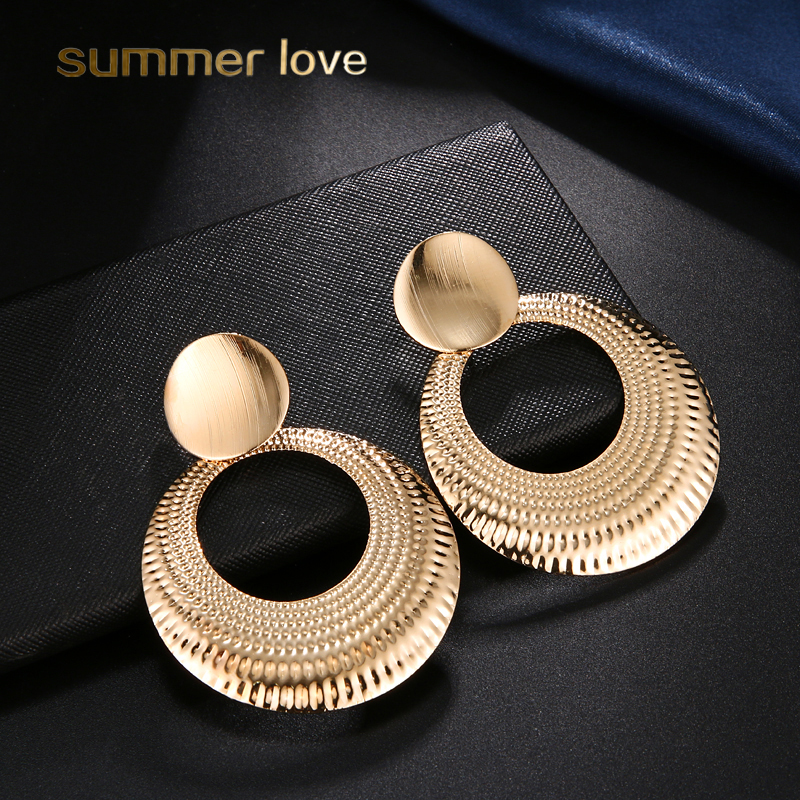

2019 New Large Bohemian Hollow Round Earrings for Women Weddings Party Retro Boho Jewelry Gold Alloy Drop Earrings Lady Gifts