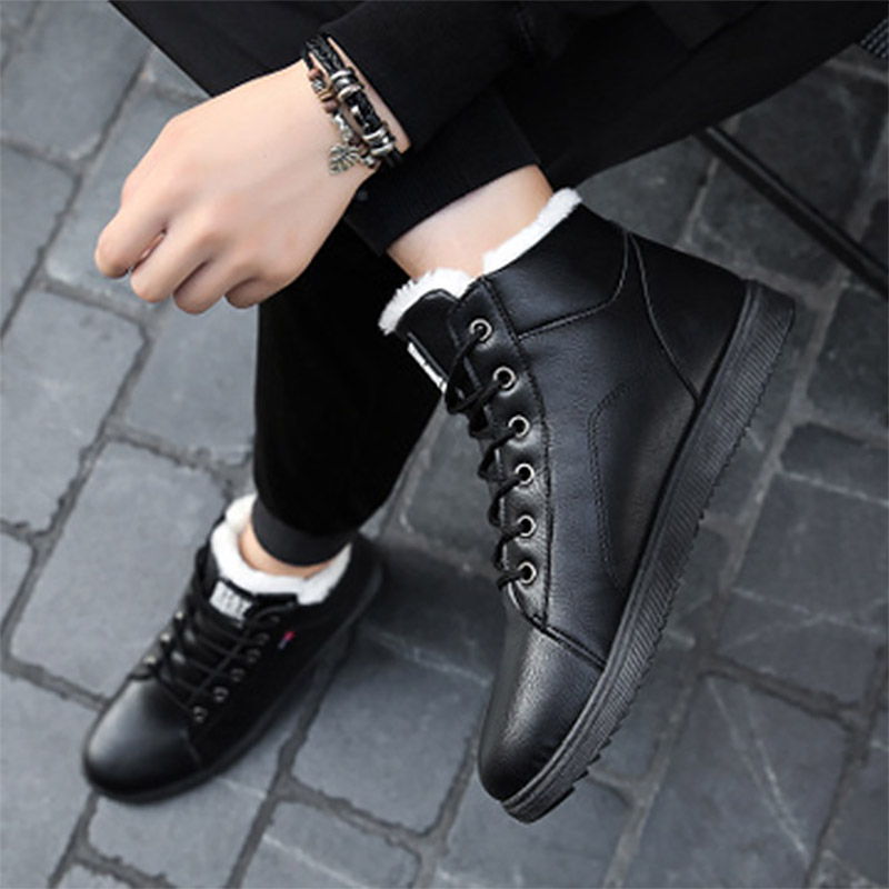 

Warm Snow Boots Winter Cotton Men Casual Shoes Leather Man Ankle Boots Fashion Black Shoes Winter Men Boots Warm Shoes With Fur