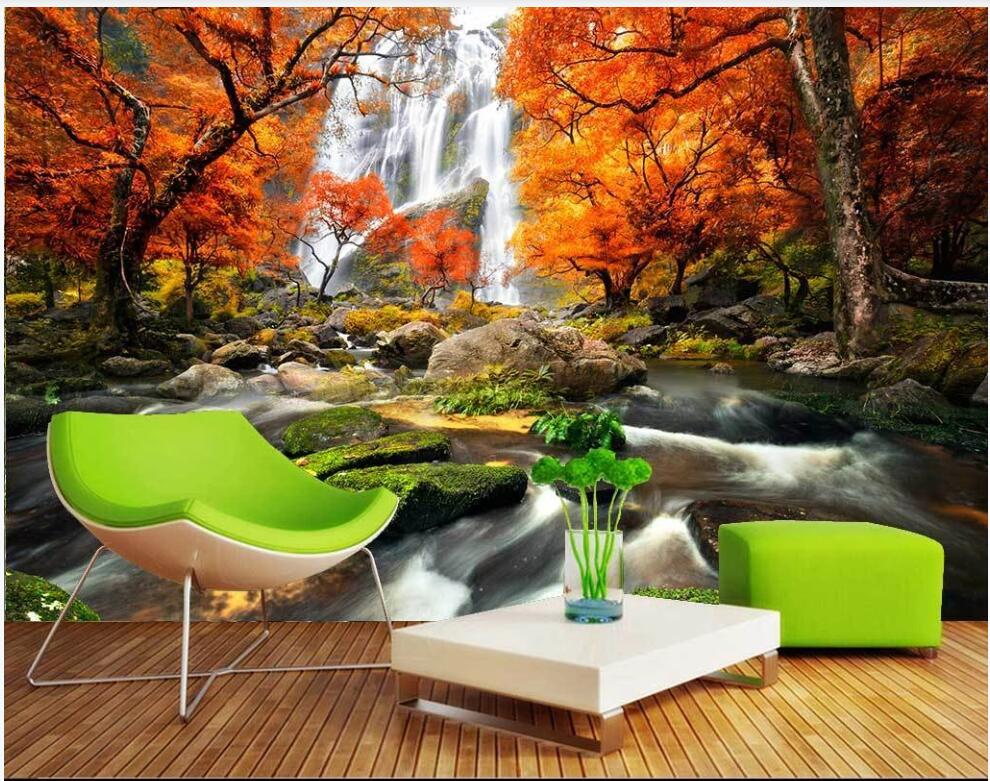 

3d wallpaper custom photo Golden autumn landscape water flowing waterfall home decor living room 3d wall murals wallpaper for walls 3 d, Non-woven wallpaper