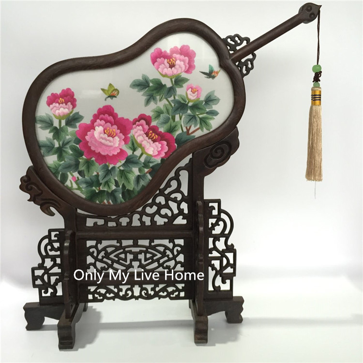 Chinese Decor Table Ornaments Office Home Decorations Accessories Suzhou Hand Silk Embroidery Works with Ebony Frame Wedding Birthday Gift-image-589301864