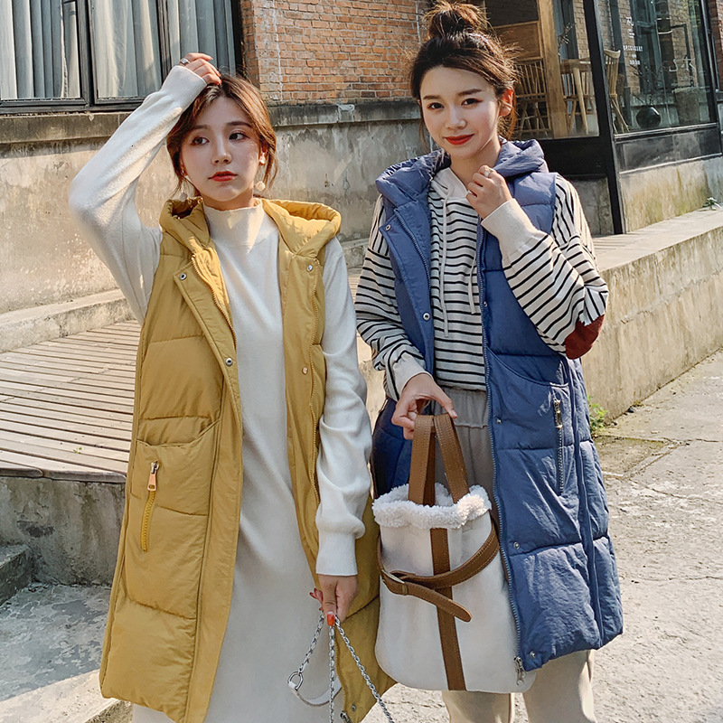 

long vest coats women autumn winter 2019 feminina hooded thick warm vest sleeveless jacket waistcoat female big plus size xxxl, Black