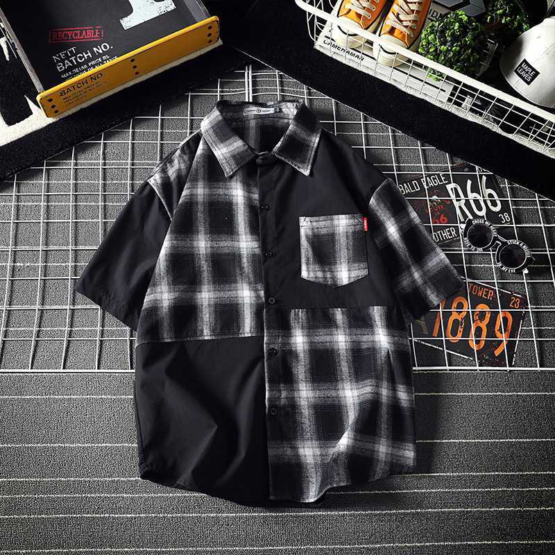 

2020 Brand clothing Fashion Men' summer High quality cotton short sleeve shirts/Male match colors Loose Japanese Casual shirts, Black
