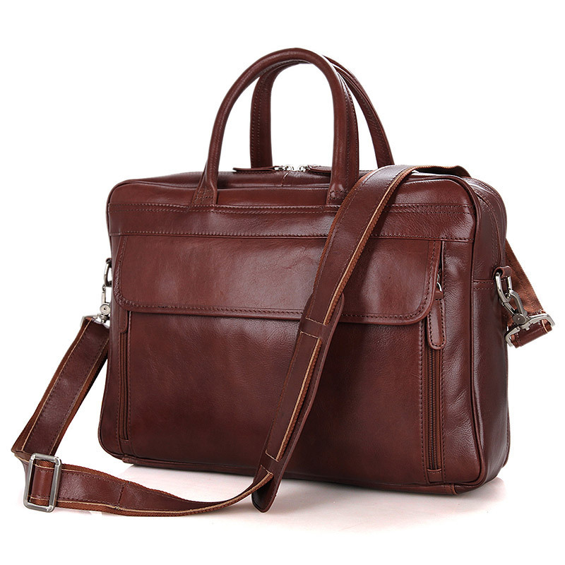 

Genuine Leather Male Handbag 15 Inch Computer Package Zipper Briefcases Messenger Bag Men Office Bags Laptop, Brown red