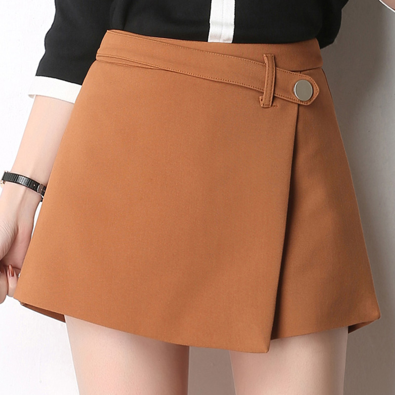 

Summer Spring Highstreet Women Loose Shorts Black Elegant Office Lady Wrap Solid Knot Zipper Mid Waist Solid Shorts, Brown