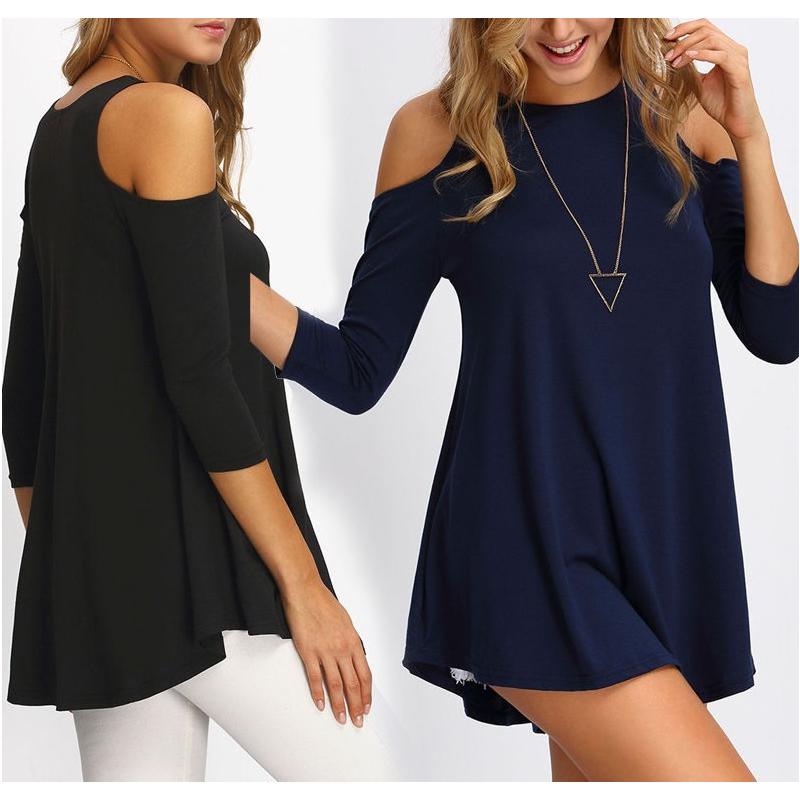 

Women' Strapless Printing Dyeing Tinct Solid Color Sexy Slim Slender Willowy 3/4 Sleeve Round Neck Casual Party Jumper, Black