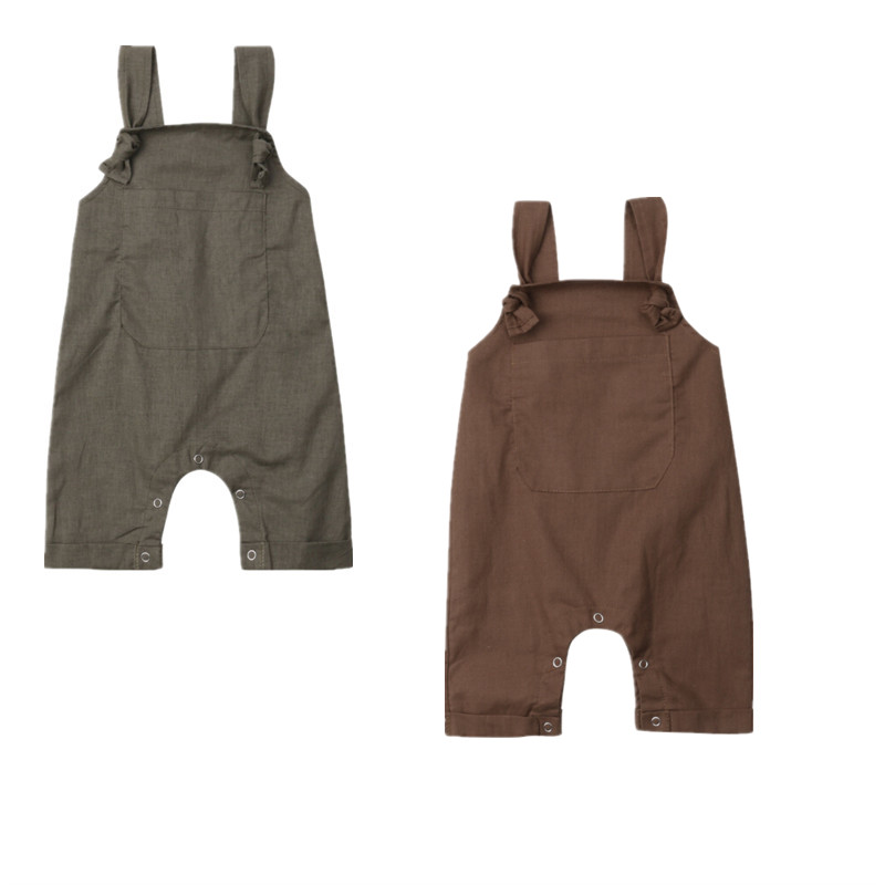 

Summer Newborn Infant Baby Boys Girls Dungarees Bib Pants Romper Jumpsuit Overalls Outfits Clothes 0-24 Months, Brown