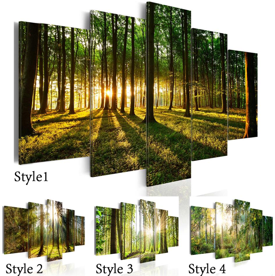 

5 Panels Beautiful Spring Tree and Forest Modern Creative Nature Landscape Photography Picture Wall Art Picture Modern Home Decor Living Roo