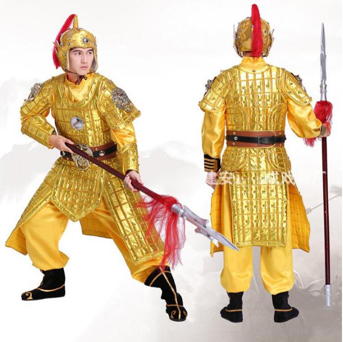 

Stage performance props helmet Outfit film TV soldier Gold clothing Ancient men general armor war robe Red Cloak ancient costume