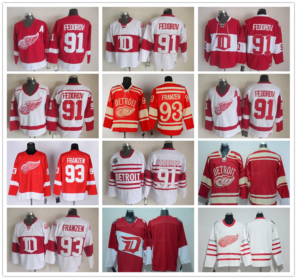 

Vintage CCM Stitched Sergei 91 Fedorov Jersey Ice Hockey 2016th Home Red White Johan 93 Franzen Winter Classic Jerseys, Blank rb red