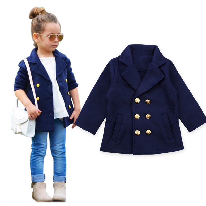 

Jackets for Girls Knitted Jackets Kids Outerwear Coat Navy Blue Girls Clothes Turn-down Collar Fashion Kids Girls
