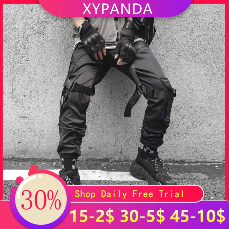 

XYPANDA Summer Overalls Men' Tide Brand Multi-pocket Dark Functional Pants Paratrooper Pants Hip-hop Webbing Beam Trousers, Black