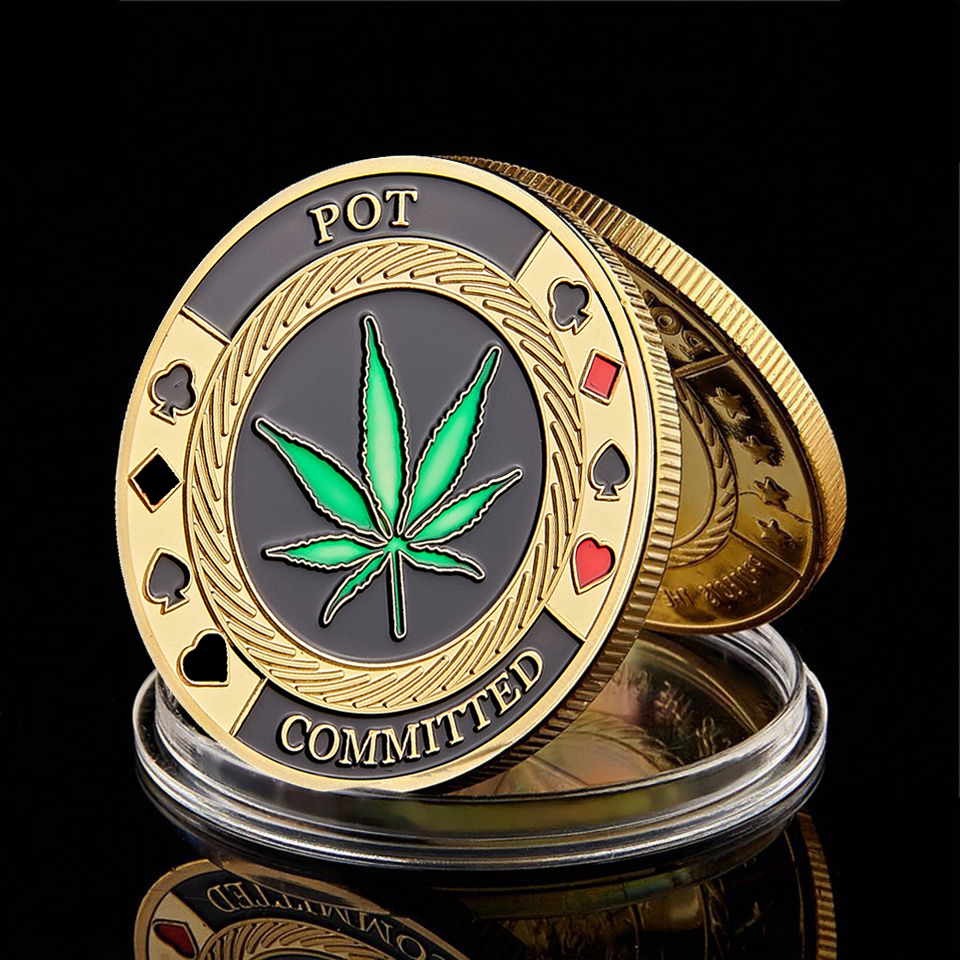 Arts and Crafts POT Committed Poker Card Guard Coin Casino Collectible 1 OZ Gold Plated Souvenir Badge W/Capsule-image-521620692