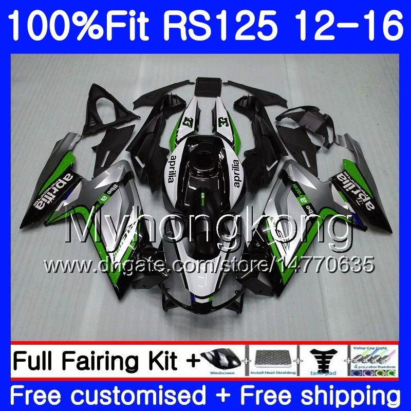 

Injection OEM For Aprilia RS-125 RS125RR Silver green RS4 2012 2013 2014 2015 2016 315HM.AA RSV125 RS 125 RS125 12 13 14 15 16 Fairing kit, No. 1