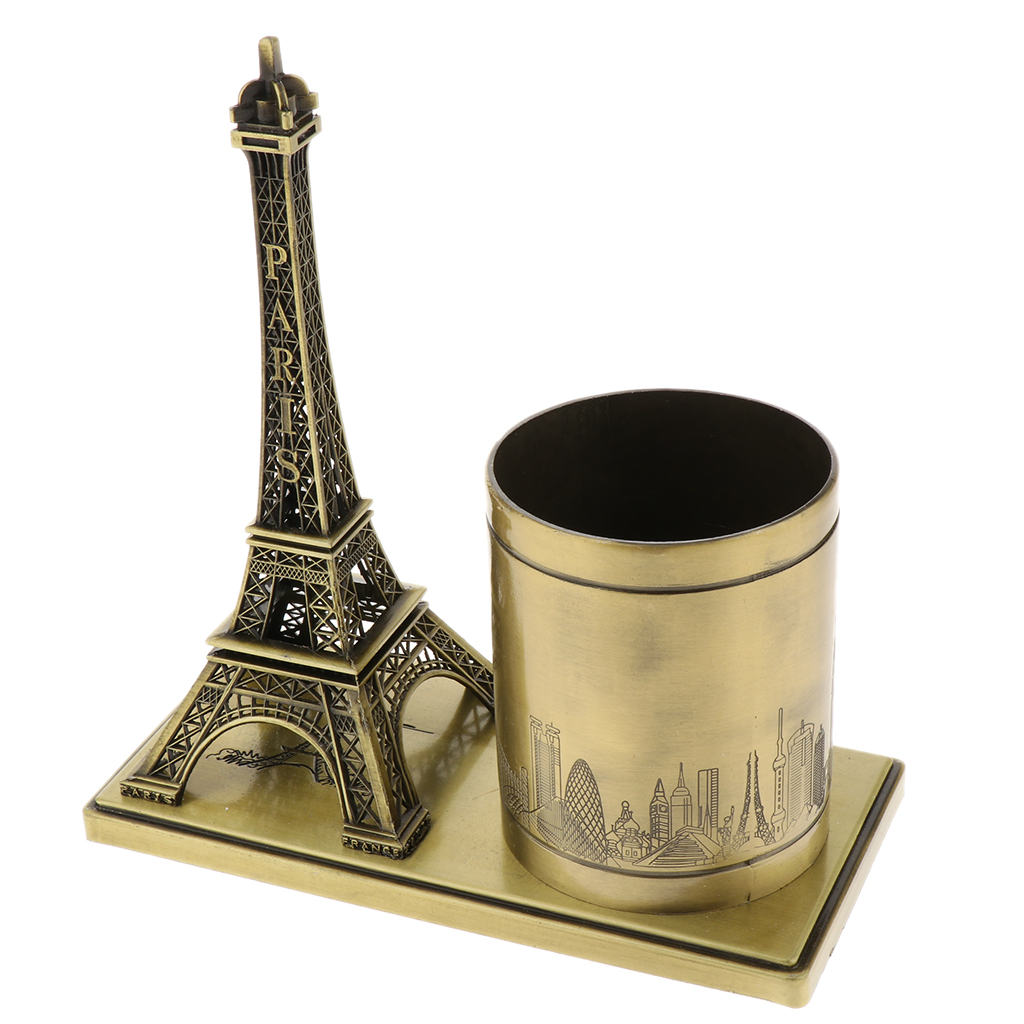 

metallic retro eiffel tower pen holder pencil container makeup brush holder organizer