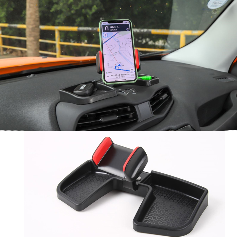 

ABS Interior Car Dash Phone Holder Mount Storage Tray Kit Black for Jeep Renegade 2016+ Interior Accessories