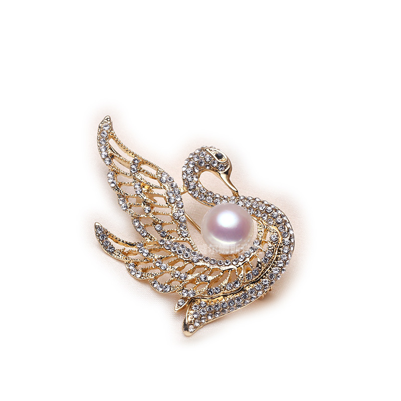 Wholesale Luxury Pearls Brooch Mount Broach Crystal/Rhinestone Lovely Swan Silver Plated Women's Collar Brooch For Diy Pin Free Shipping-image-470943695