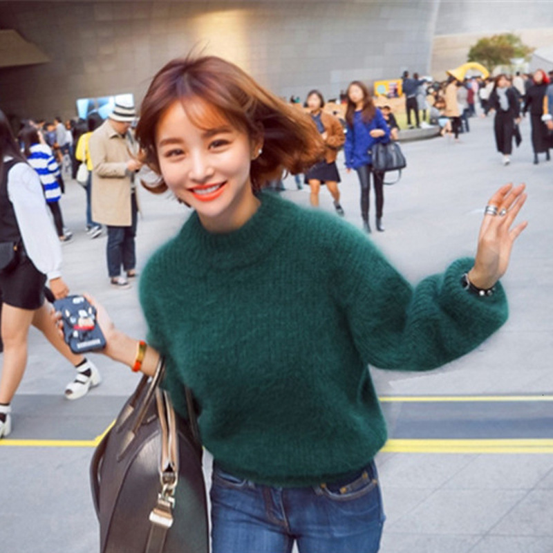 

Loose Sweaters Women Casual Solid Color Thickening Jumper 2019 Korea Style Winter Pullover Full Lantern Sleeve Knitted Sweater, Black