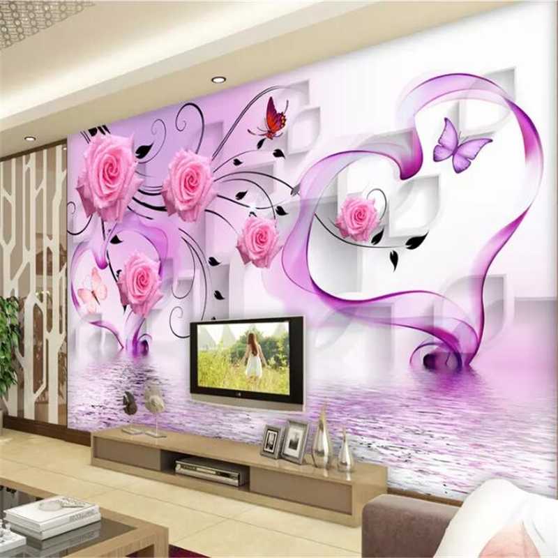 

Custom Large Wallpaper Murals papel de parede 3D Photo Wallpaper Stereo Diamond Dream Rose Heart Hotel TV Background Wall paper, As pic