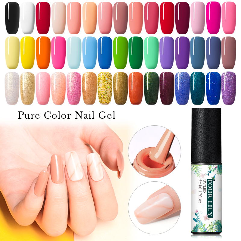 

Four Lily 5ml Gel Nail Polish UV Vernis Semi Permanant Top Coat 176 Pure Color Nail Art Manicure Soak Off UV Gel Varnish, S06827