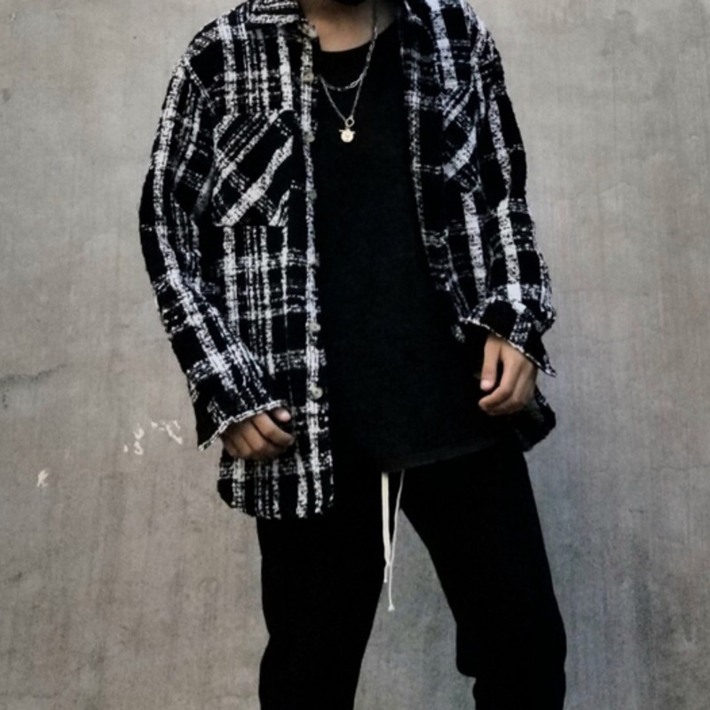 

EWQ / Vintage men' cltohing 2020 tide new black white striped printting Woolen Shirt for Male famale Oversize loose tops 9Y2822, Red 623