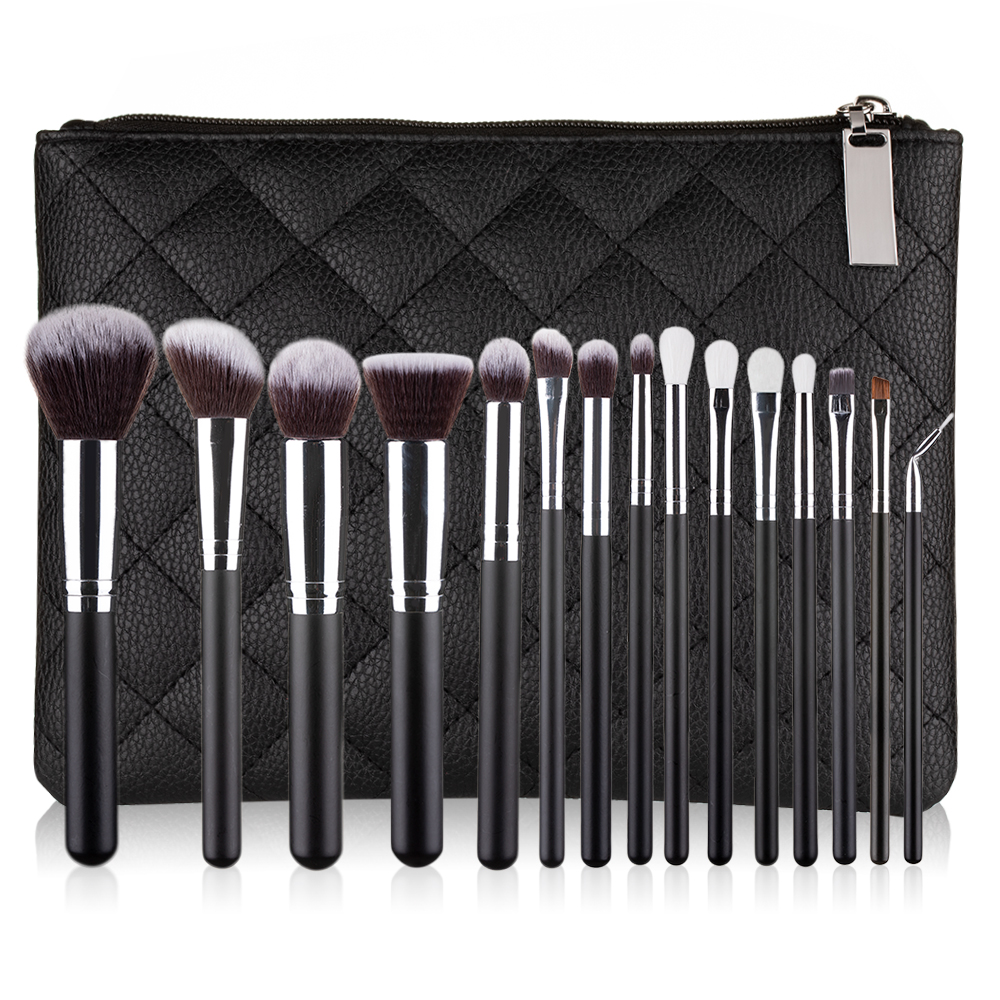 

15pcs Black Makeup brushes Set Powder contour Foundation Eyeshadow Lip Blush Brush Soft Professional Synthetic Hair make up brush tools kit