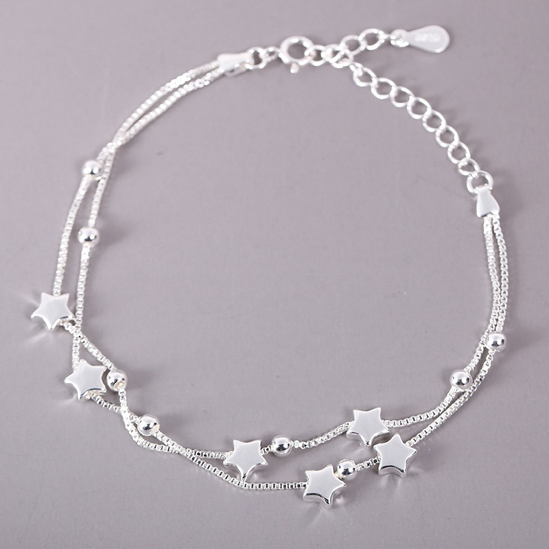 

Five Star Women Bracelet 925 Sterling Silver Lucky Beads Chain Jewelry with Clasp Stamp Fine Fashion Elegant Charm Bracelets Gifts for Girl
