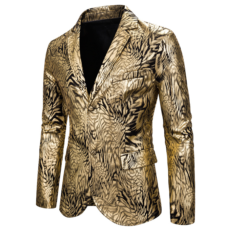 

Men Blazer Brand Shiny Gold Snake Pattern Print Blazer Masculino Casual Slim Fit DJ Club Party Mens Suit Jacket Stage Costumes