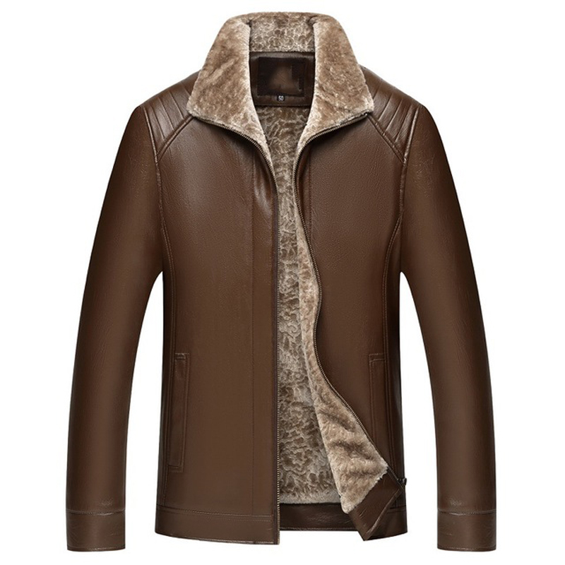 

Mens Leather Jackets Men Jacket PU Business Casual Plus Thick Warm Wide-Collared Winter Faux Biker Coats Windproof Velvet Thick, Black