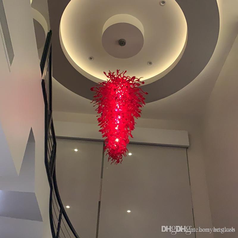 

Cheap Large Size Red Murano Art Chandelier Handmade Blowing Italy Style Curly Glass Chandeliers Lighting for Stairs Ceiling Decor