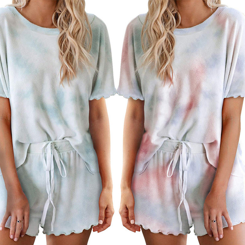

Female Summer Clothes Lounge Wear Women Suit Two Piece Tie Dye Print Vest Crop Top Shorts Suits Tracksuit Casual Pajamas Outfits