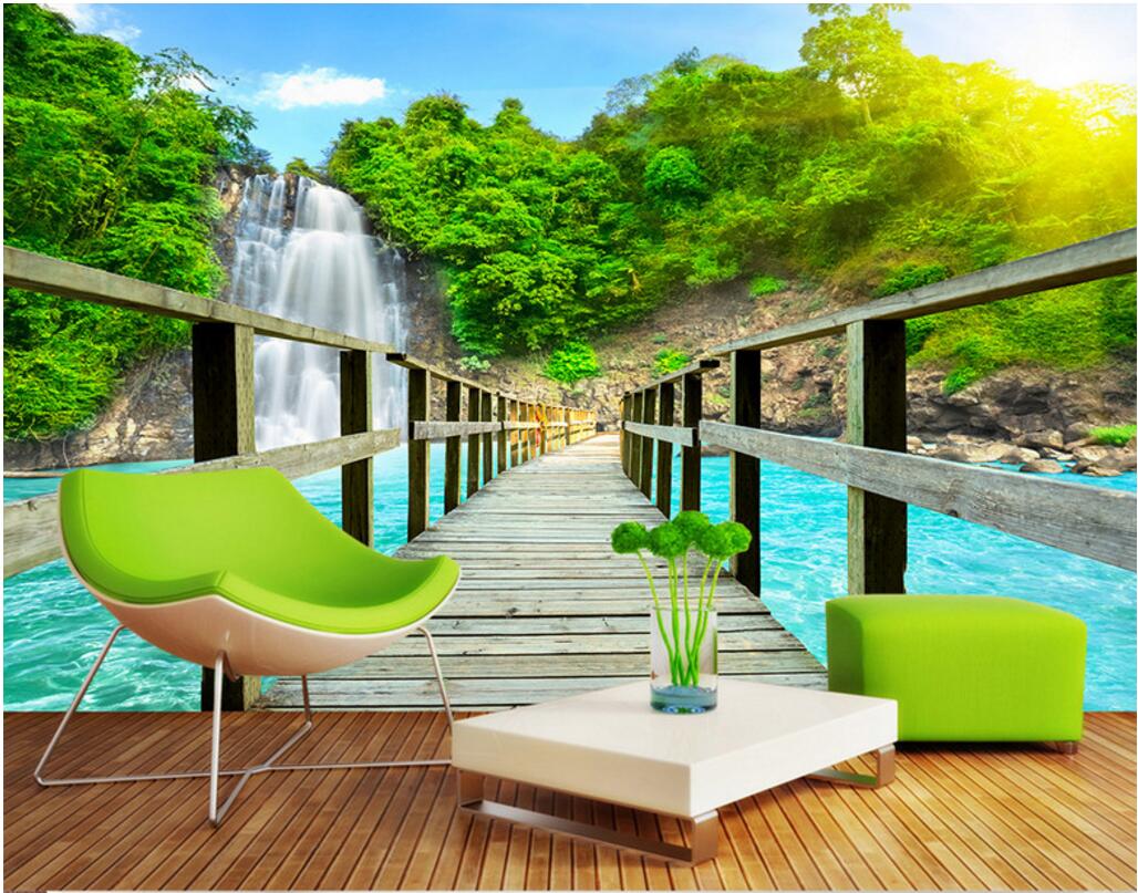 

WDBH 3d wallpaper custom photo Waterfall wooden bridge landscape tv background living room home decor 3d wall murals wallpaper for walls 3 d, Non-woven