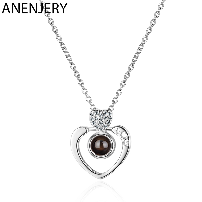 

925 Sterling Silver I Love You Heart Shaped Necklaces Zircon Meaningful Necklace For Women Gift
