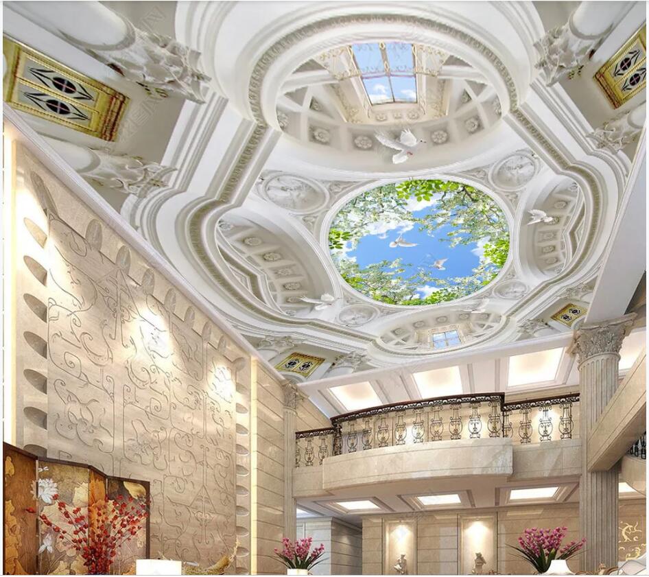 

3d ceiling mural wallpaper custom photo Large high-end Roman-style leaf pigeon living room home decor 3d wall murals wallpaper for walls 3 d, Non-woven wallpaper