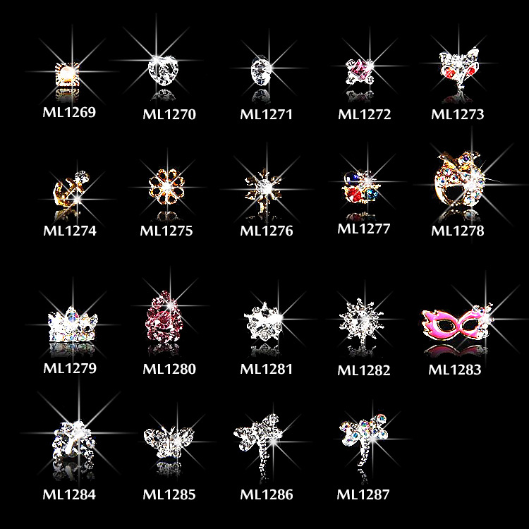 

2018 New 10pcs Crystal Colourful Nail Rhinestone Alloy Nail Art Decorations Glitter DIY 3D Crown/Bow Jewelry Pendant
