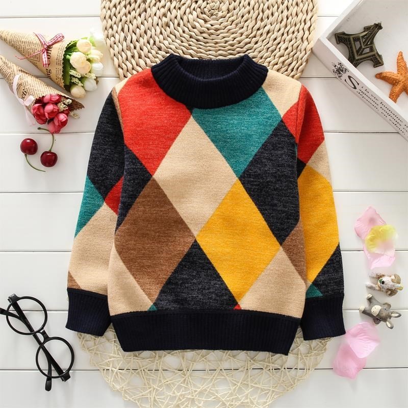 

2019 Boy Warm Geometric Figure Knit Pullover Sweater, Red