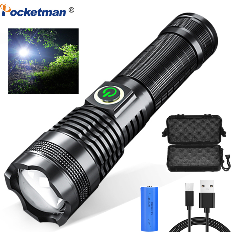 

8000LM Super Powerful XHP50.2 LED USB Rechargeable Torch Fishing Zoomable Hand Lamp 26650 18650 Battery Flash Light