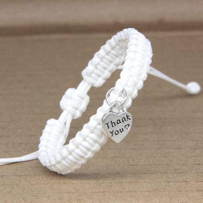 

Thank You Bracelets For Women Male Bronze Silver Letters Words Heart Rope Chain Adjustable Jewelry Gifts Decoration Wholesale