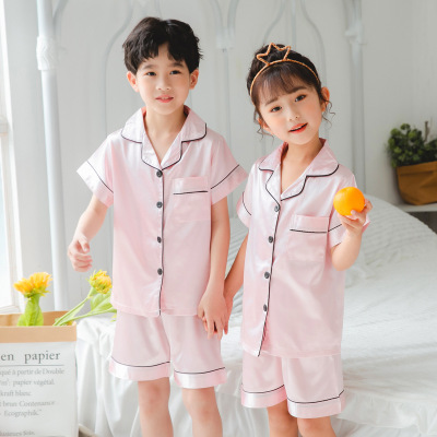 

New Summer Short Sleeve Children Pajamas Set Soild Kids Homewear Suit Casual Boys Pyjamas Set Sweet Girls Sleepwear, Color at picture