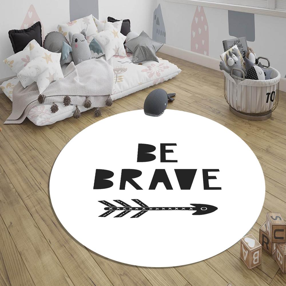 

Else Black White Be Brave Arrow 3d Pattern Print Anti Slip Back Round Carpets Area Round Rug For Kids Baby Children Room, As pic