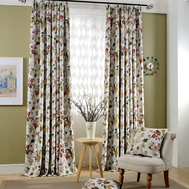 

Green plant window curtains for Living Room Bedroom Flower Sheer tulle and curtain printing blackout curtains Shading S150&40, White tulle