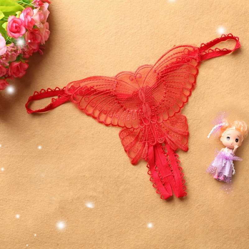 

Sexy Lingerie Lace Thong Women Panties Hot Erotic Open Crotch Crotchless Brief Underwear G-String Thong Butterfly Female T Pants, Red