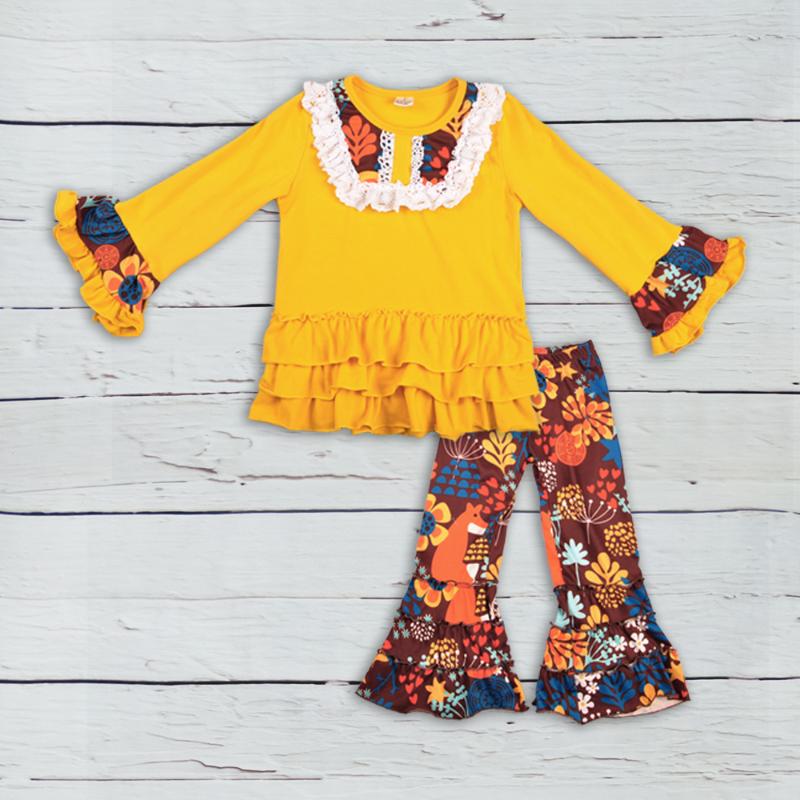 

Bulk Wholesale Price CONICE New Arrival Baby Girl Clothes Yellow Pants Ruffle Splice Print Dress Kids Fashion, 2808-580