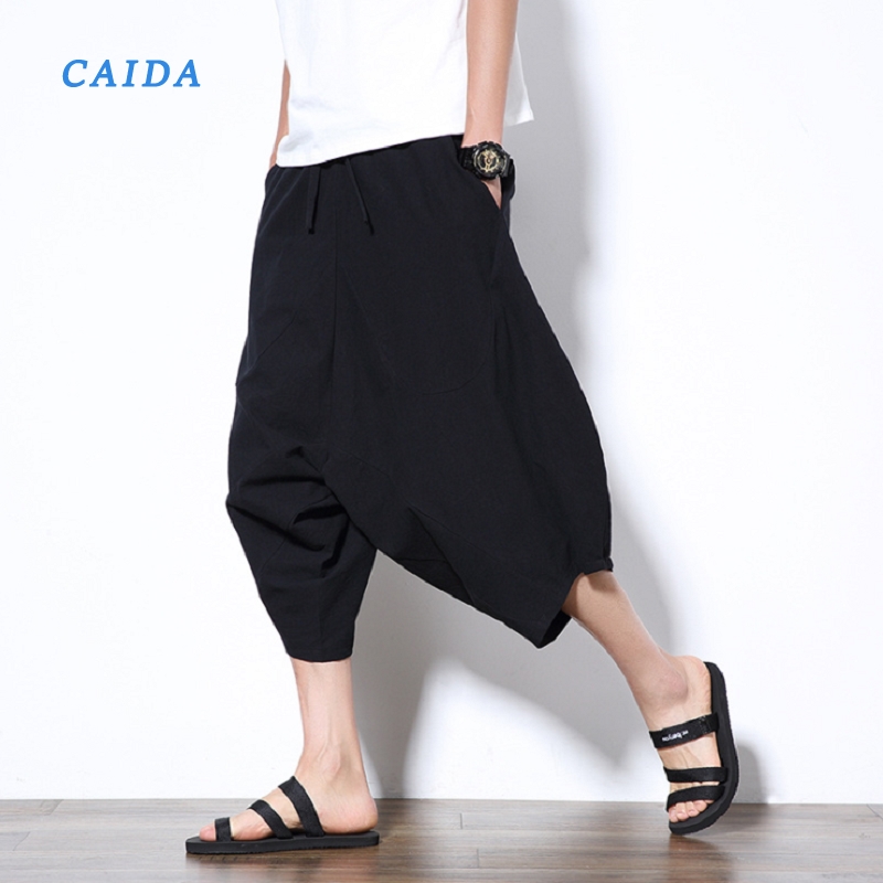 

CAIDA Male Vintage Chinese Style 2020 Mens Summer Cotton Linen Joggers Pants Sweatpants Fashions Men Harajuku Harem Pants, Lightgrey(asiansize)