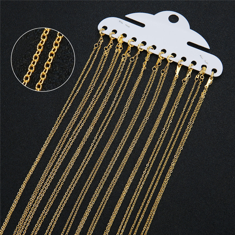 

12pcs Dia 1.5mm Metal Losster Clasps Chains Necklace Lot Women Copper Gold Color Link Chain Necklace Fashion Jewelry Length 40cm
