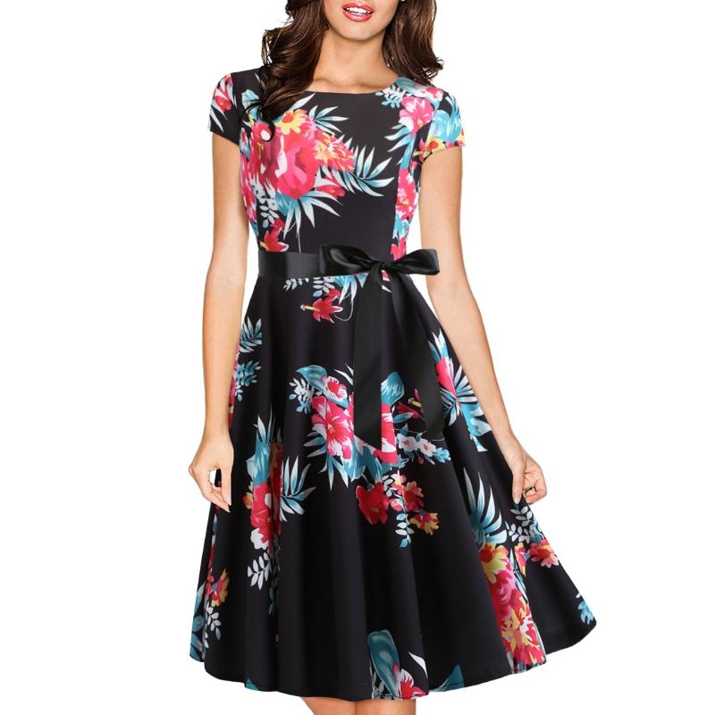 

Suit-dress Round Neck Sleeve Printing Dress Black Silk Waist