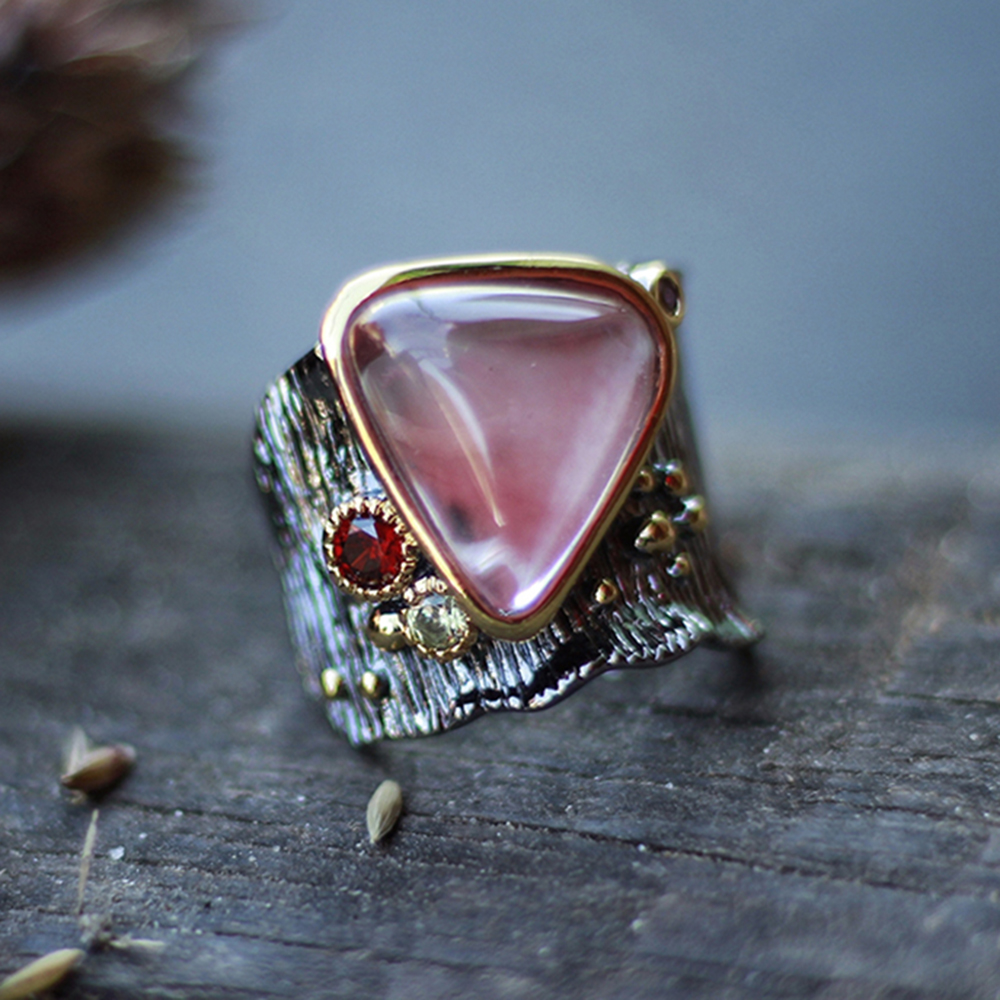 

New charming big triangle pink stone rings for women trendy jewelry black plated free shipping pretty jewellery large ring