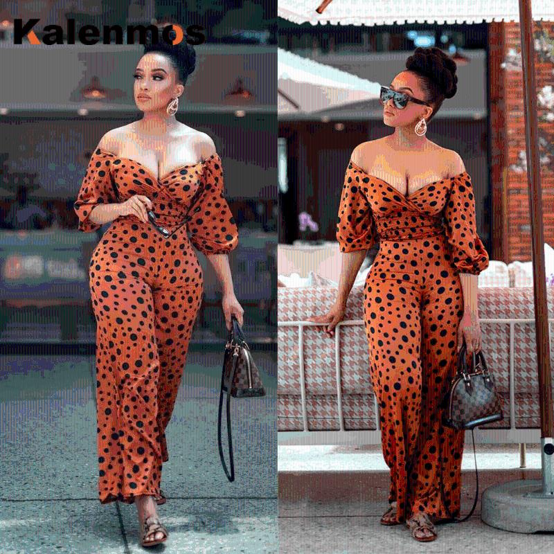 

Plus Size Jumpsuit Spring Summer Women 2020 Sexy Short Sleeve Dot Casual Slim Overalls Long Romper Ropa Loose Work Tracksuit, Orange